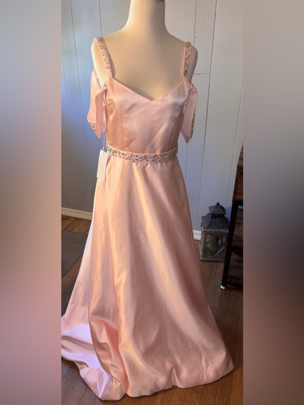 Girls' Pink Satin Party Dress with Beaded Waist
